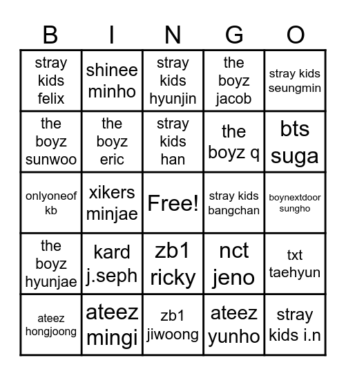 Koreaverse BG Bingo Card