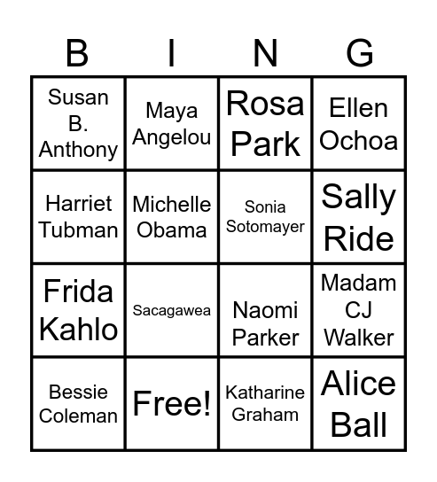 Women's History Month Bingo Card