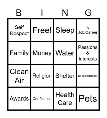 Maslow's Hierarchy of Needs Bingo Card