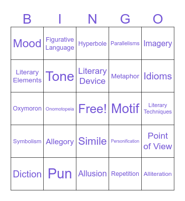 Literary Devices Bingo Card