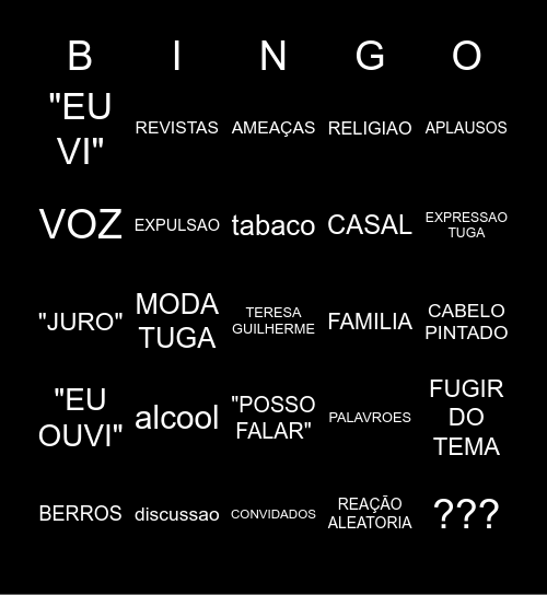 casa dos segredos Bingo Card