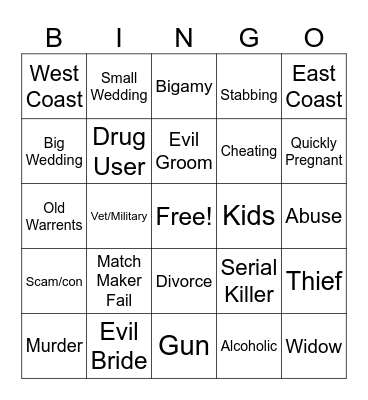 Who the Bleep did I marry? Bingo Card