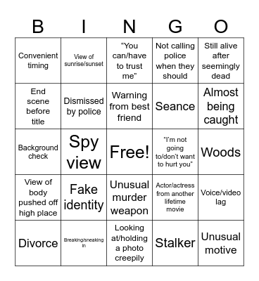 Bad Lifetime Movie Bingo Card
