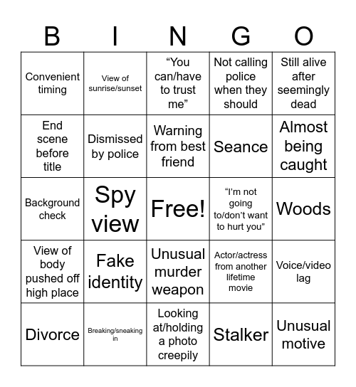 Bad Lifetime Movie Bingo Card