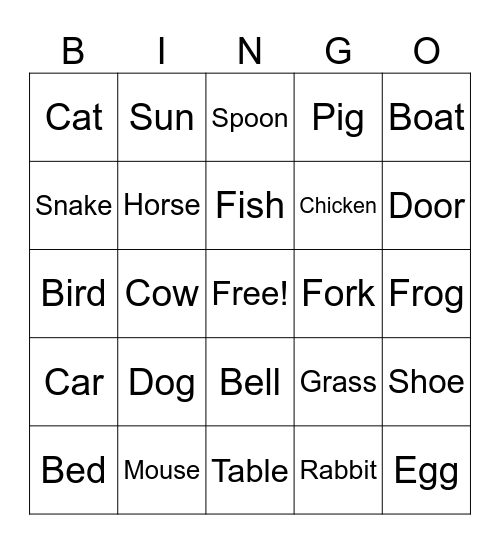 NOUN BINGO Card
