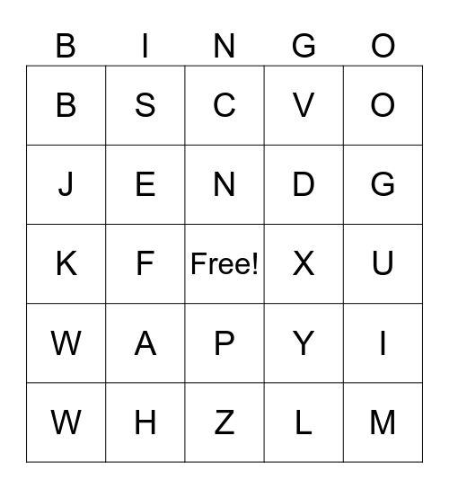 Bingo Letters Bingo Card