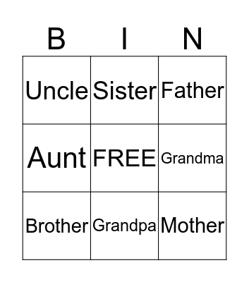 Family Bingo Card