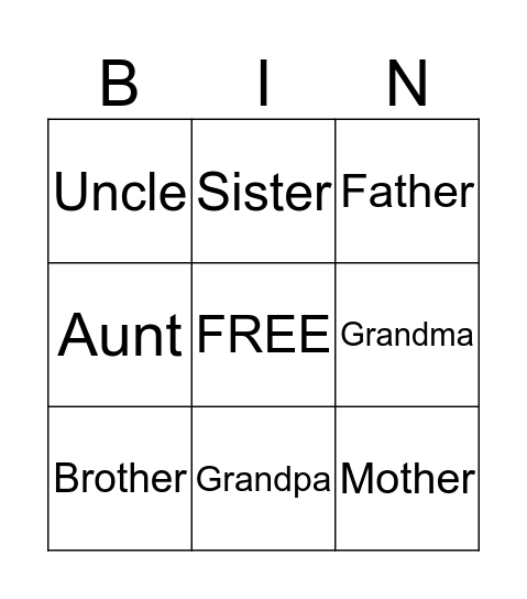 Family Bingo Card