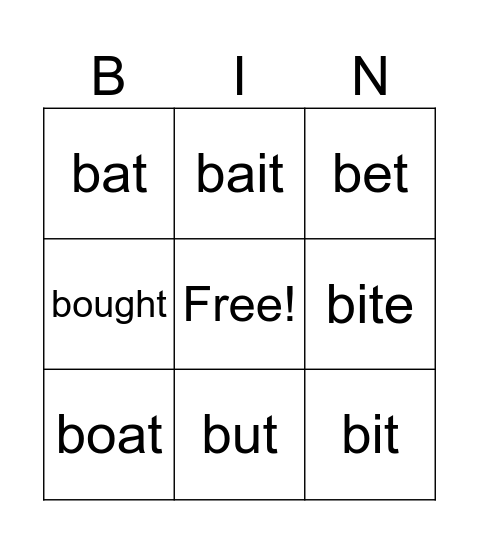 Minimal Pair Bingo Card