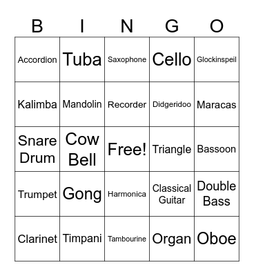 Musical Instrument Bingo Card