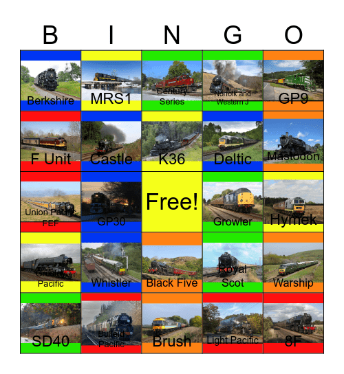 Hauling People: 2016 Passenger Trains Bingo Card