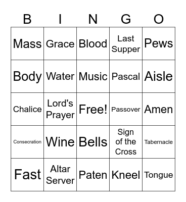 Eucharist Bingo Card