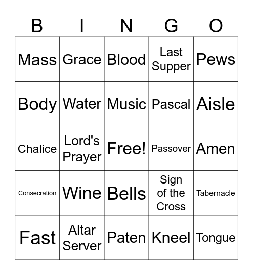 Eucharist Bingo Card