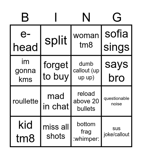 val duo Bingo Card