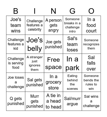 Impractical Jokers Bingo Card