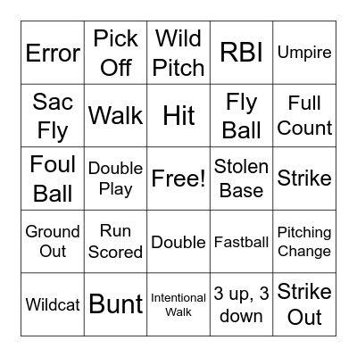 Wildcat Baseball Bingo Card