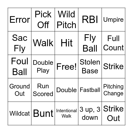 Wildcat Baseball Bingo Card