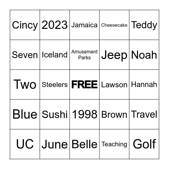 Untitled Bingo Card