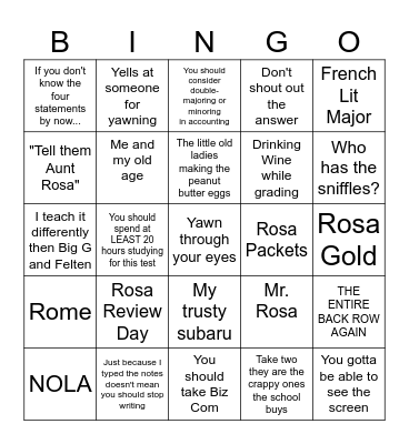 Aunt Rosa Bingo Card
