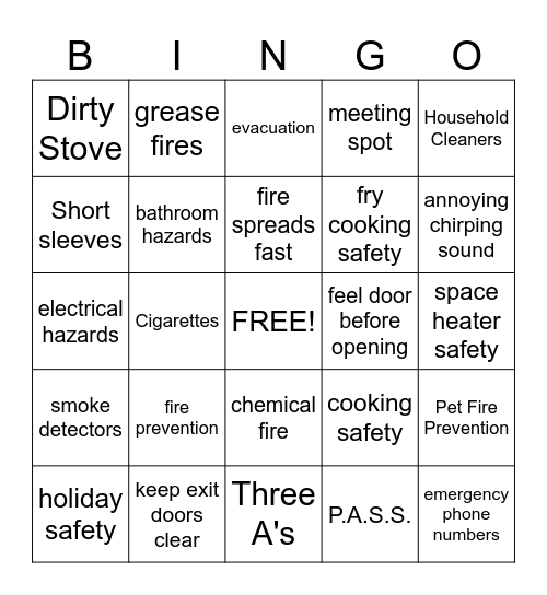 Fire Safety! Bingo Card