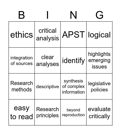 Literature Review Bingo Card