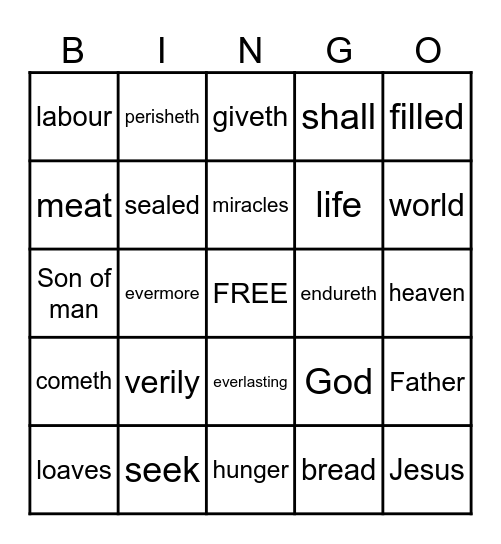 The Bread of Life Bingo Card