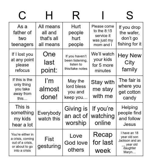 Chris-isms V.1 Bingo Card