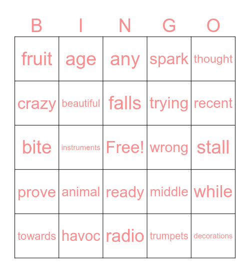 Vogue Bingo Card