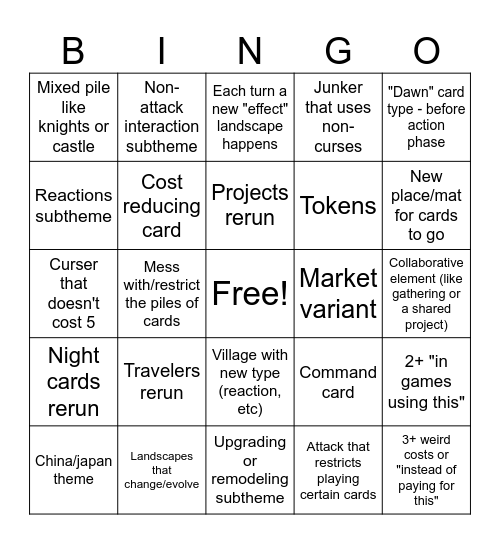 Rising Sun Bingo Card