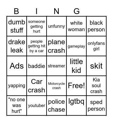 Instagram reels Bingo Card