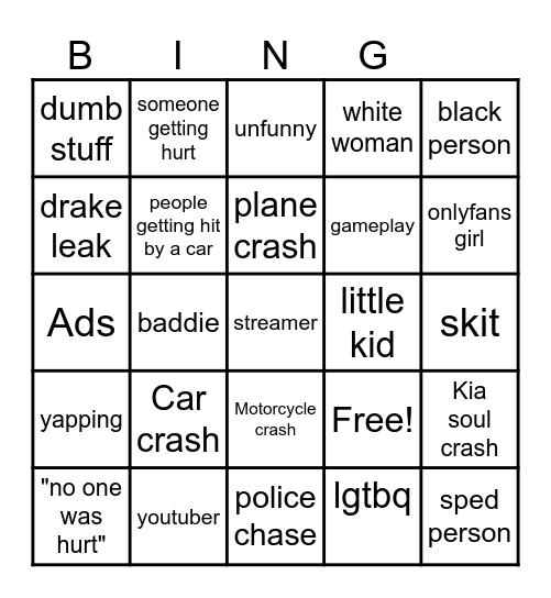 Instagram reels Bingo Card