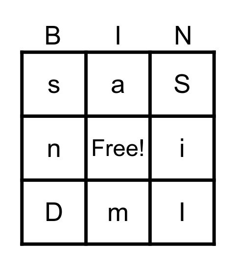 Phoneme Bingo SATPINMD Bingo Card