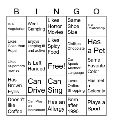 Fellowship Bingo Card