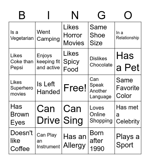 Fellowship Bingo Card