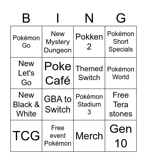 Pokémon Day Bingo Card