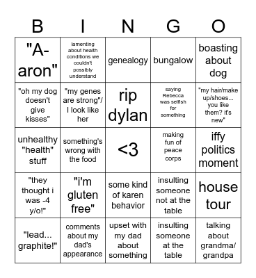 family game night!!!!!!! Bingo Card