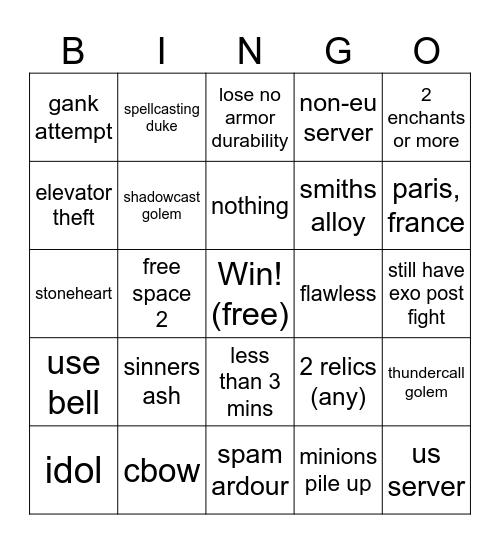 duke erisia bingo Card