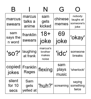 The group Bingo Card