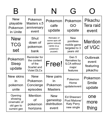 Pokemon Day 2024 Bingo Card