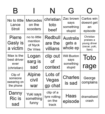 DRIVE TO SURVIVE Bingo Card