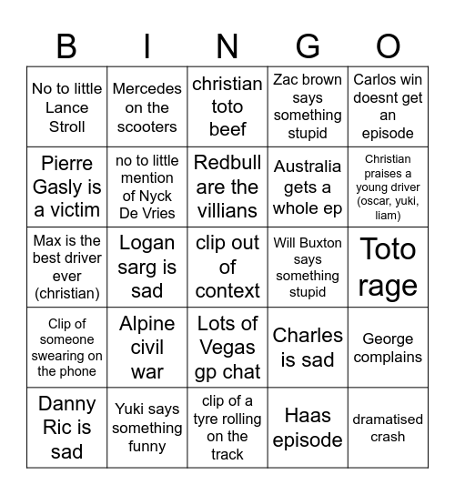 DRIVE TO SURVIVE Bingo Card