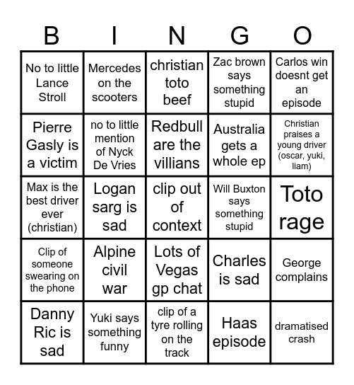 DRIVE TO SURVIVE Bingo Card