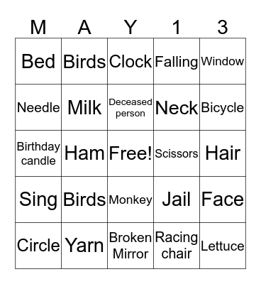 FRIDAY the 13th Bingo Card