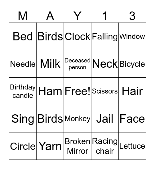 FRIDAY the 13th Bingo Card