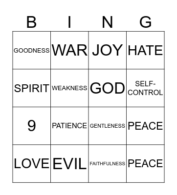 "FRUIT OF THE SPIRIT" BINGO Card