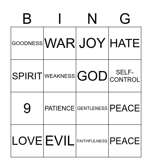 "FRUIT OF THE SPIRIT" BINGO Card