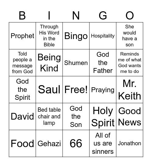 God Wants us to help others Bingo Card