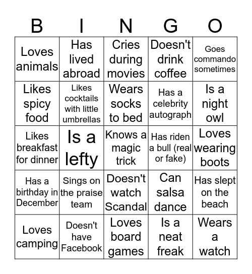 Ladies Night Out Bingo Card