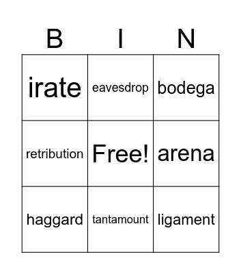 Vocabulary Feb 26 - March 3 Bingo Card