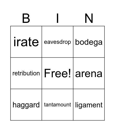 Vocabulary Feb 26 - March 3 Bingo Card